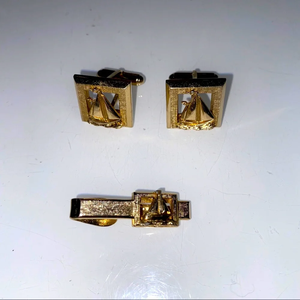 Shields‎ vintage nautical cufflinks & tie clip